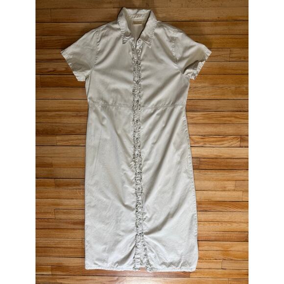 Vintage Bobbie Brooks 90s Light Cream Khaki Short Sleeve Dress Size Large - Picture 10 of 13